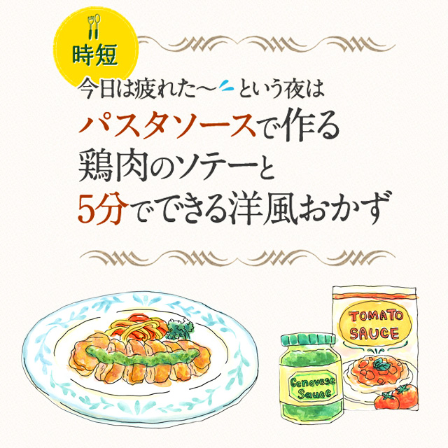 パスタソースで作る鶏肉のソテーと5分でできる洋風おかず